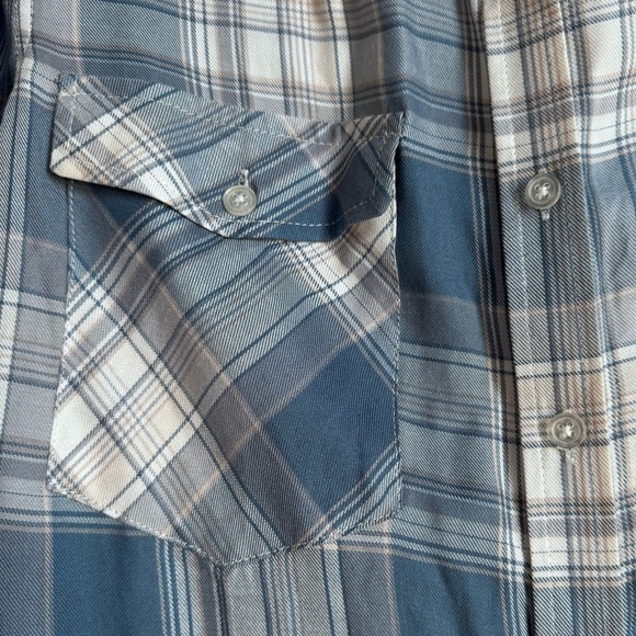 Blue Rain Francesca’s Large‎ Blue Plaid Button Down Cotton Western Boho - Picture 7 of 10